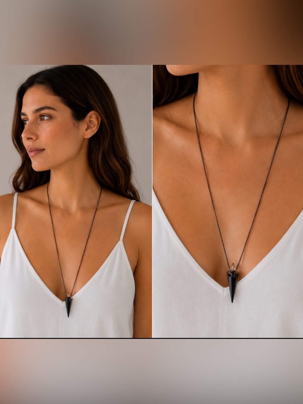 š Wildfox Black Spike Pendant Long Necklace